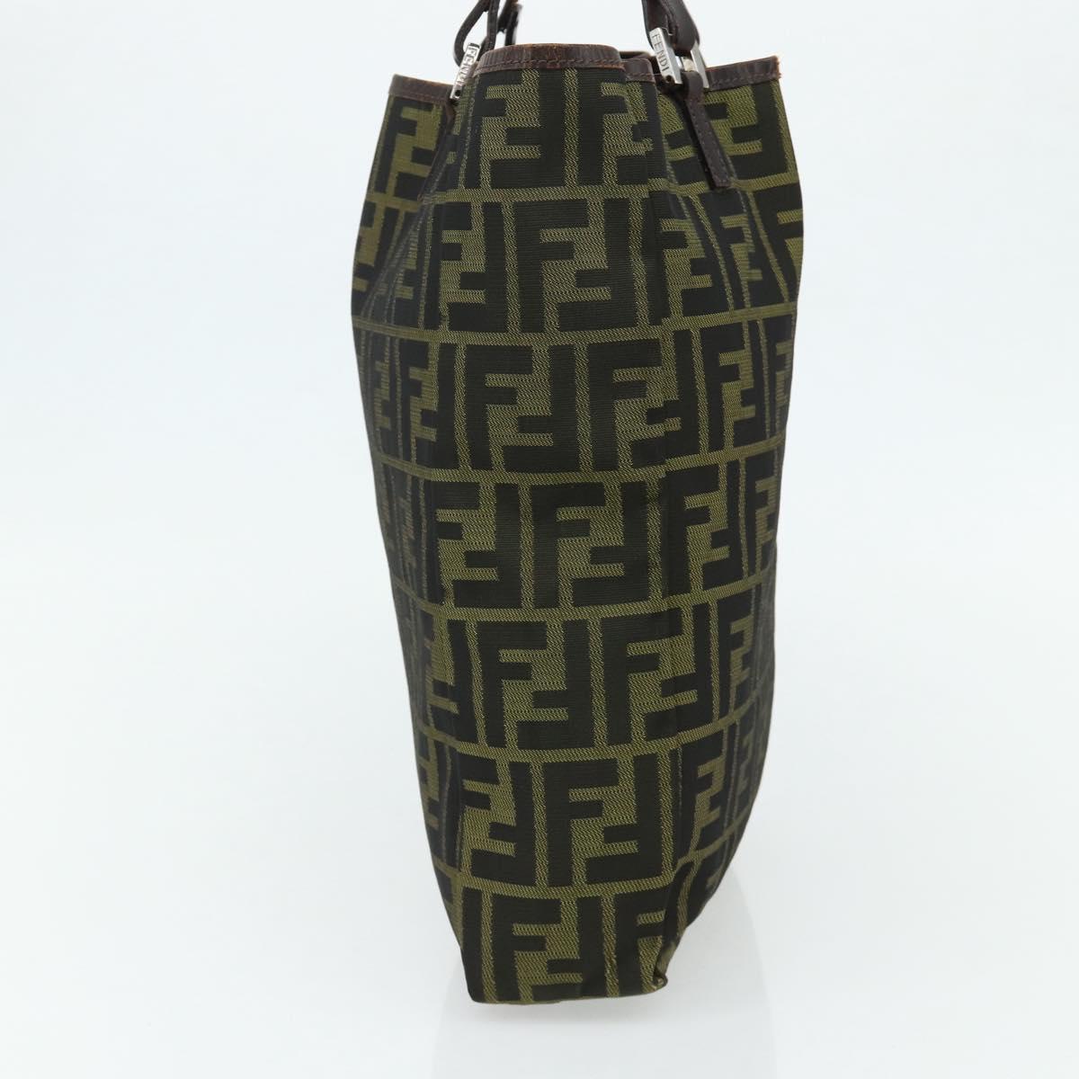 FENDI Zucca Canvas Tote Bag Nylon Black Brown Auth am11568A