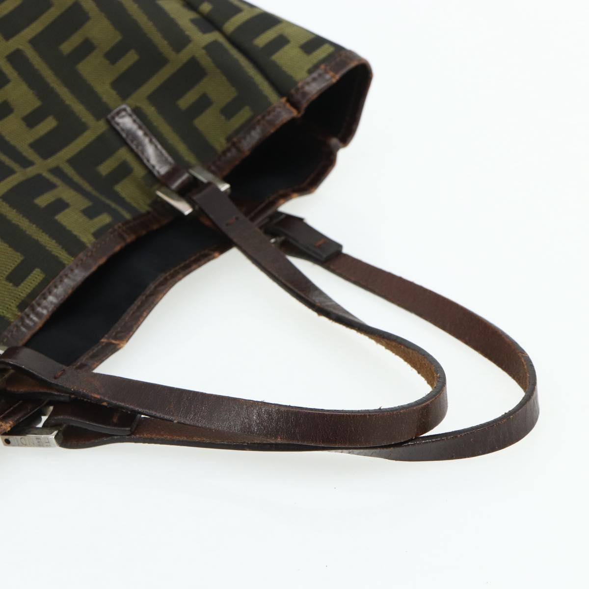 FENDI Zucca Canvas Tote Bag Nylon Black Brown Auth am11568A