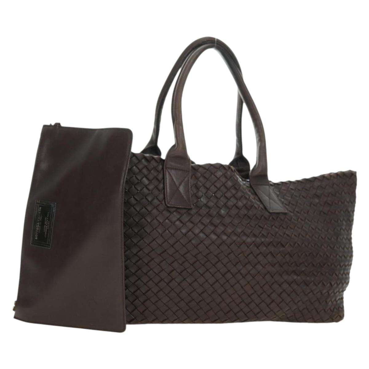BOTTEGA VENETA INTRECCIATO Cabas MM Tote Bag Leather Brown 115664 Auth am11571V