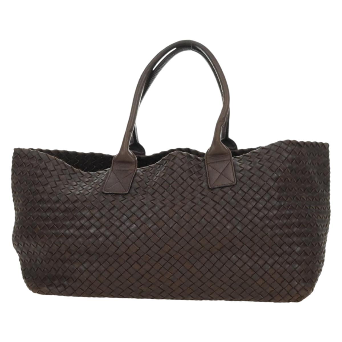 BOTTEGA VENETA INTRECCIATO Cabas MM Tote Bag Leather Brown 115664 Auth am11571V