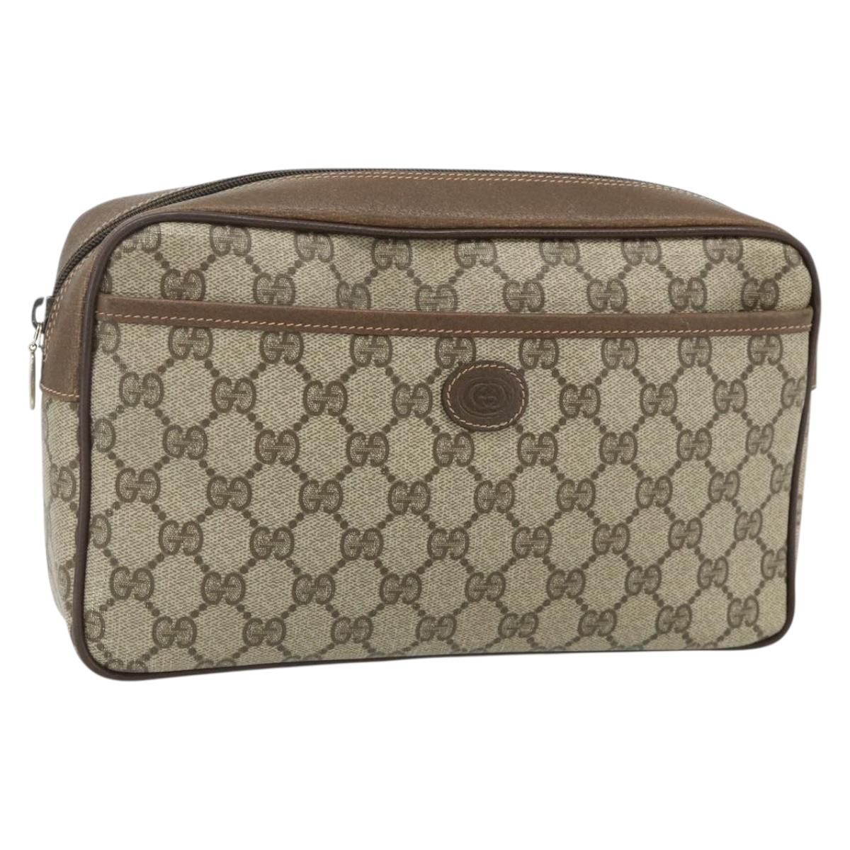 GUCCI GG Supreme Clutch Bag PVC Beige Brown Gold 89 01 044 Auth am11575