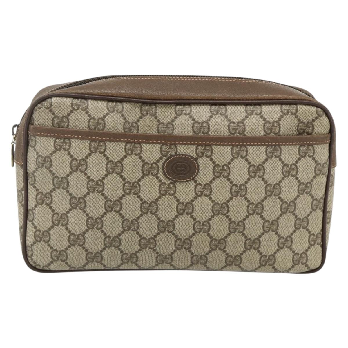 GUCCI GG Supreme Clutch Bag PVC Beige Brown Gold 89 01 044 Auth am11575