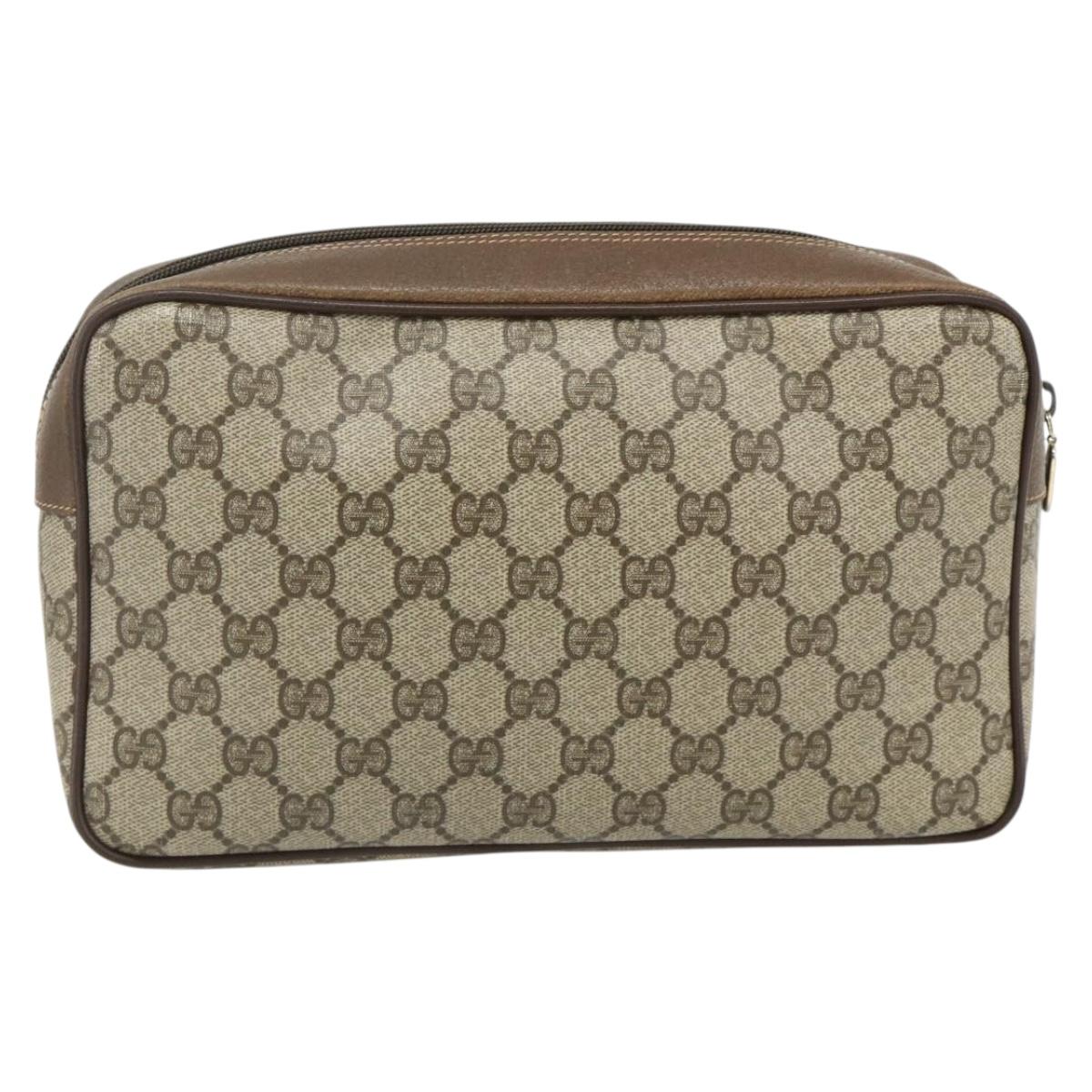 GUCCI GG Supreme Clutch Bag PVC Beige Brown Gold 89 01 044 Auth am11575