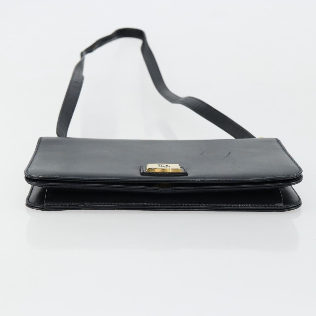 Christian Dior Shoulder Bag Leather Navy Gold Auth am11577