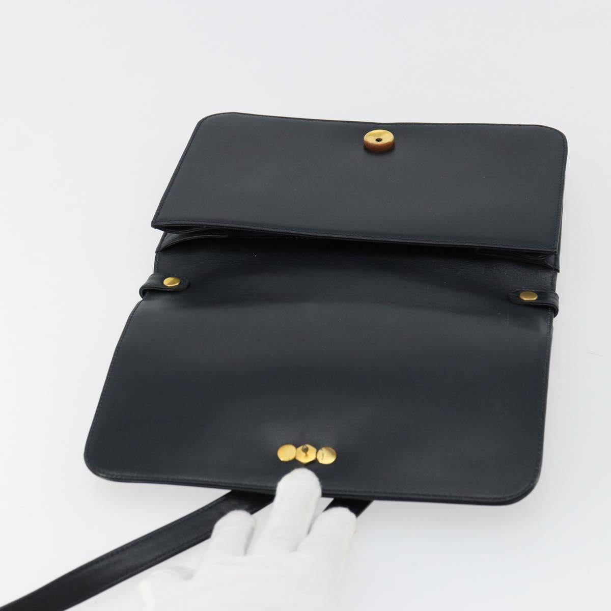 Christian Dior Shoulder Bag Leather Navy Gold Auth am11577