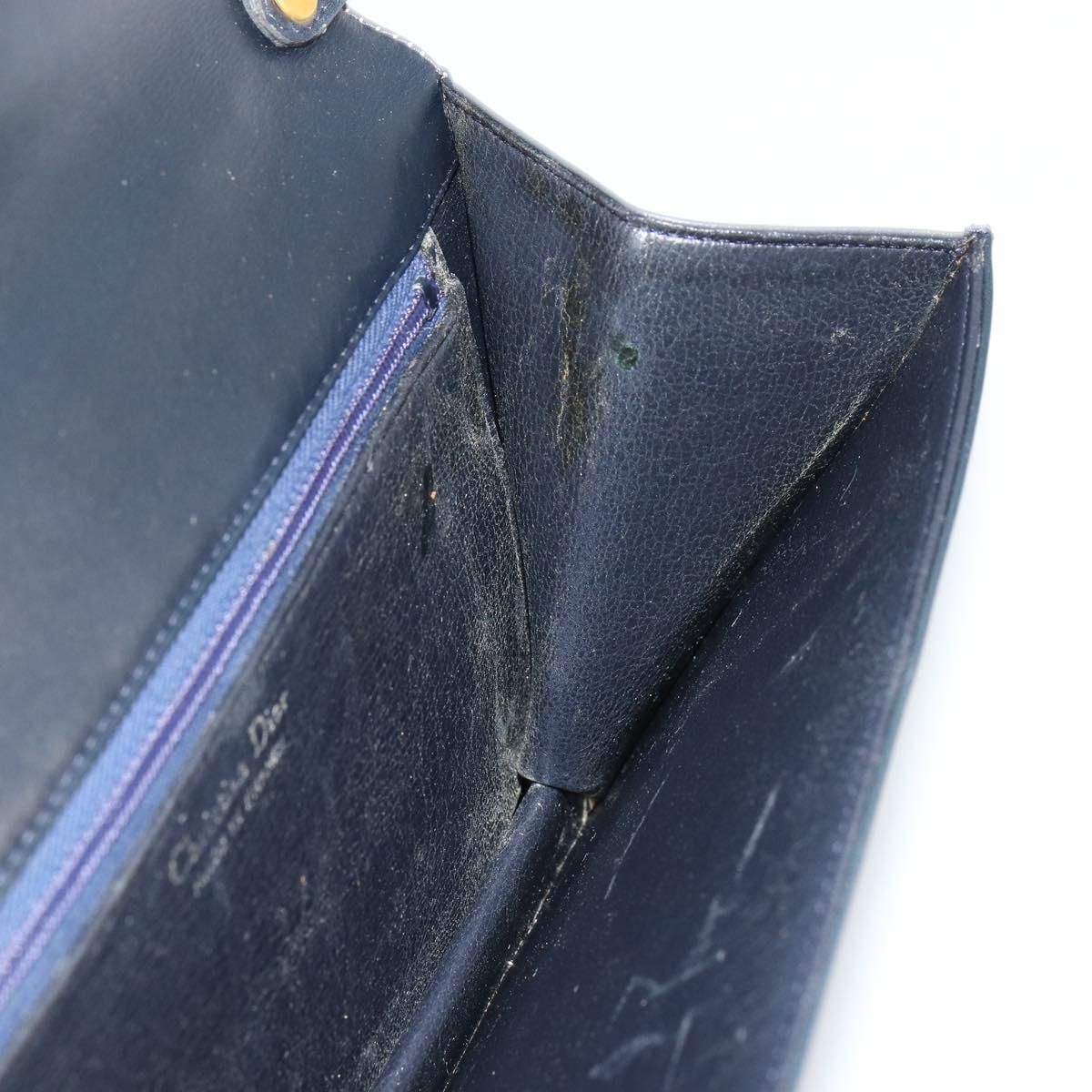 Christian Dior Shoulder Bag Leather Navy Gold Auth am11577