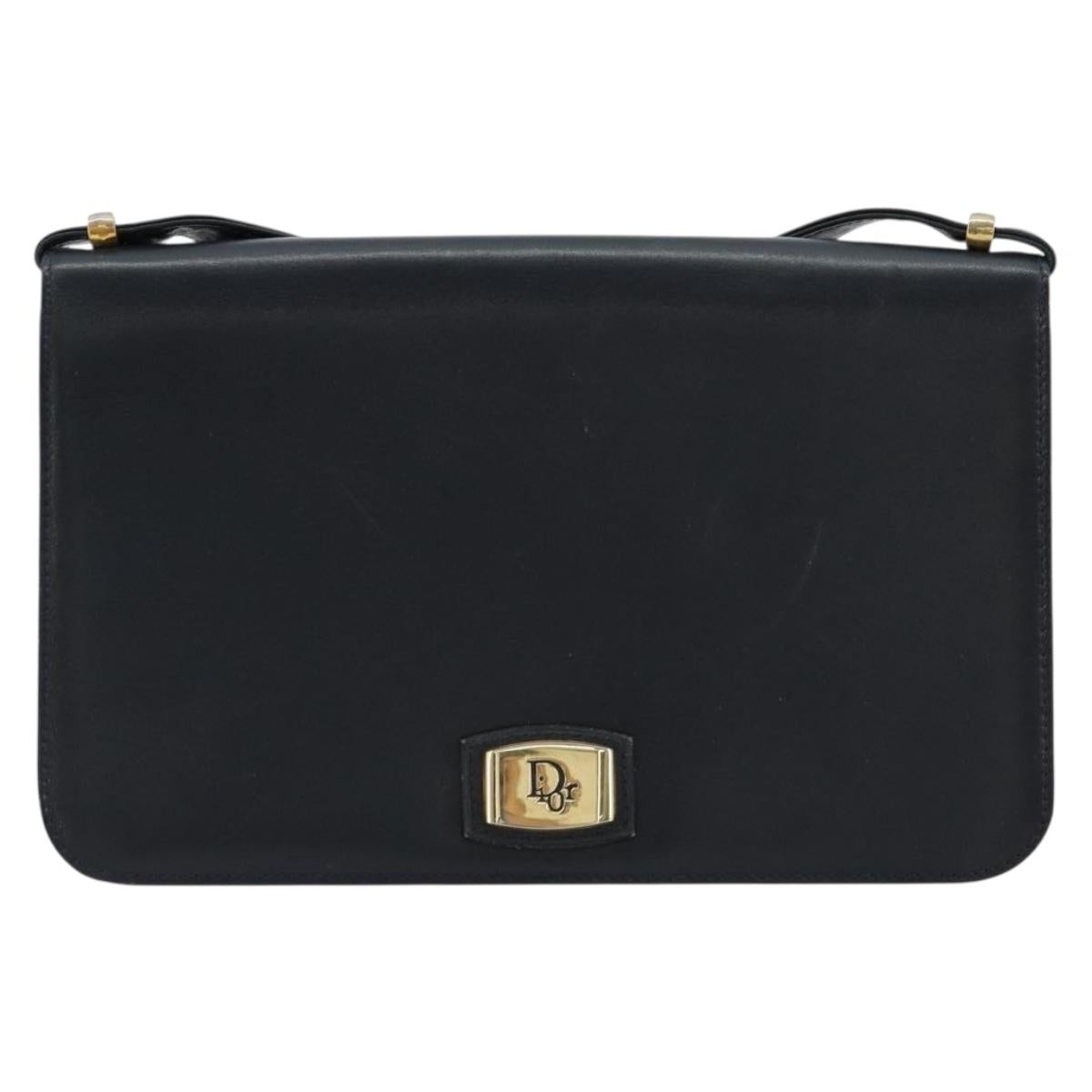 Christian Dior Shoulder Bag Leather Navy Gold Auth am11577