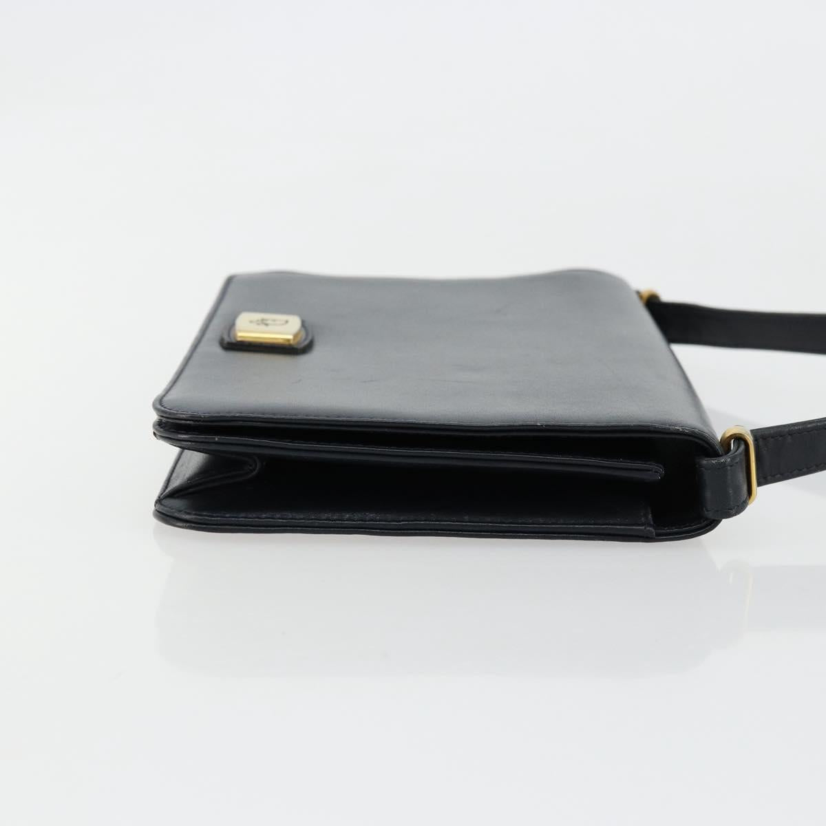 Christian Dior Shoulder Bag Leather Navy Gold Auth am11577