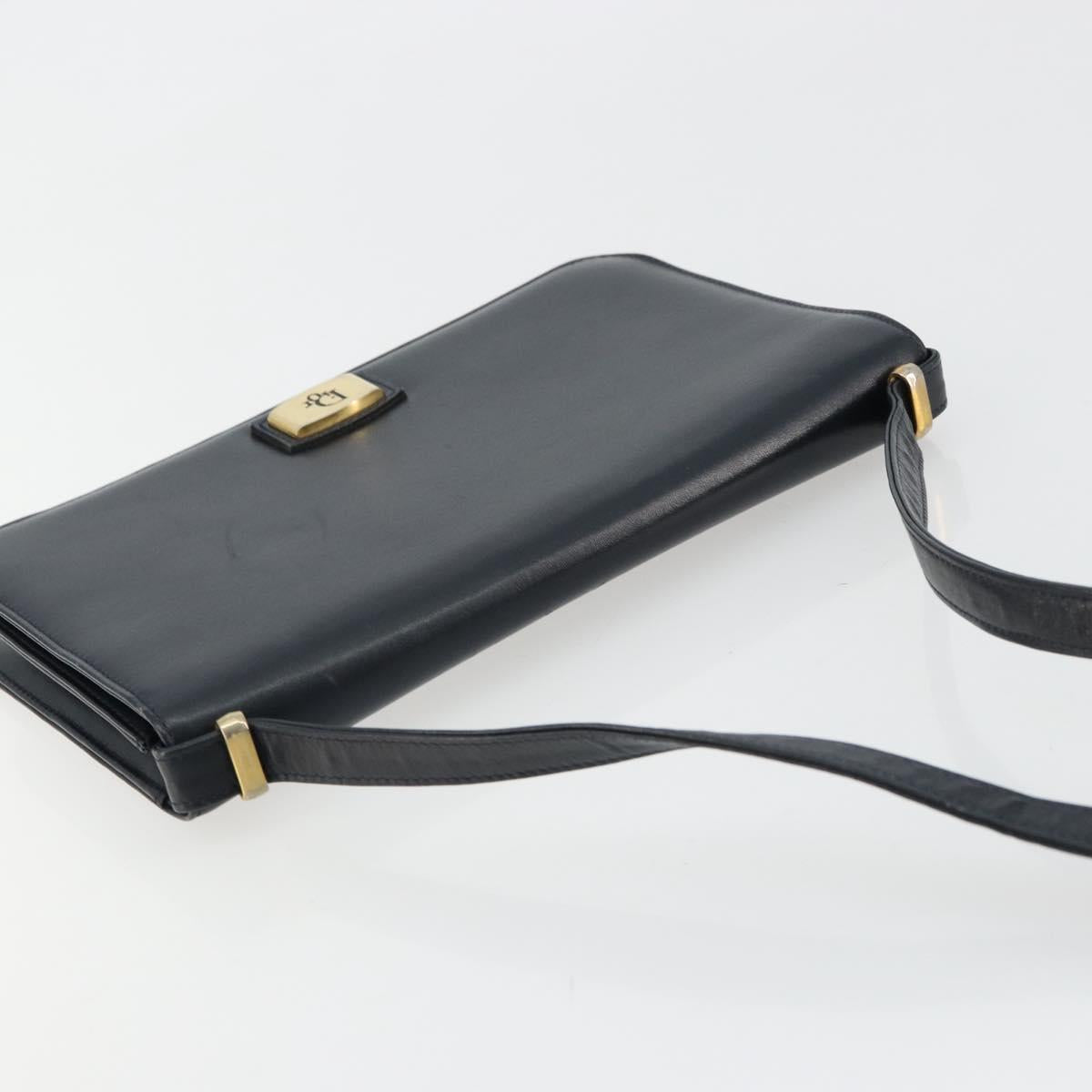 Christian Dior Shoulder Bag Leather Navy Gold Auth am11577