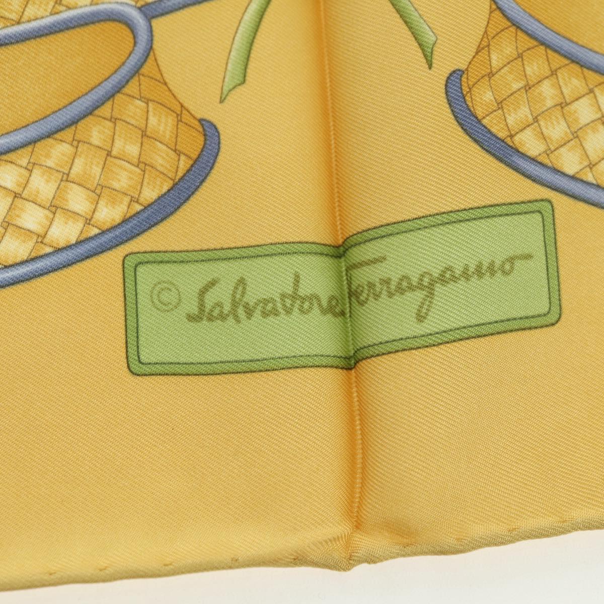 Salvatore Ferragamo Bird Pattern Scarf Silk Yellow Auth am11583A