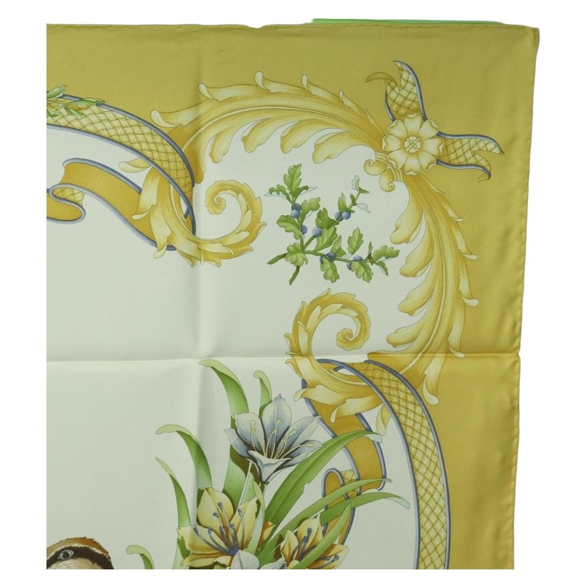 Salvatore Ferragamo Bird Pattern Scarf Silk Yellow Auth am11583A