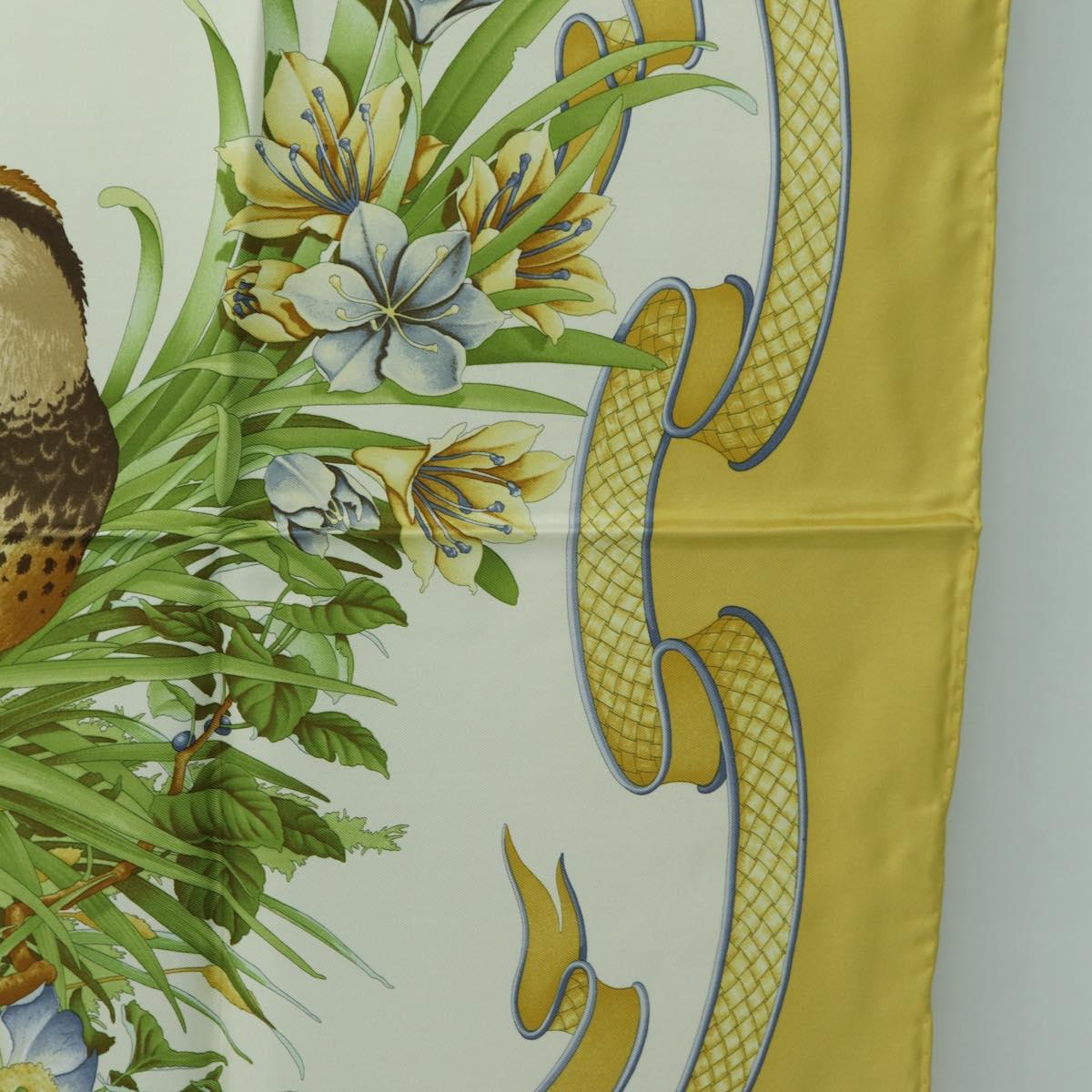 Salvatore Ferragamo Bird Pattern Scarf Silk Yellow Auth am11583A