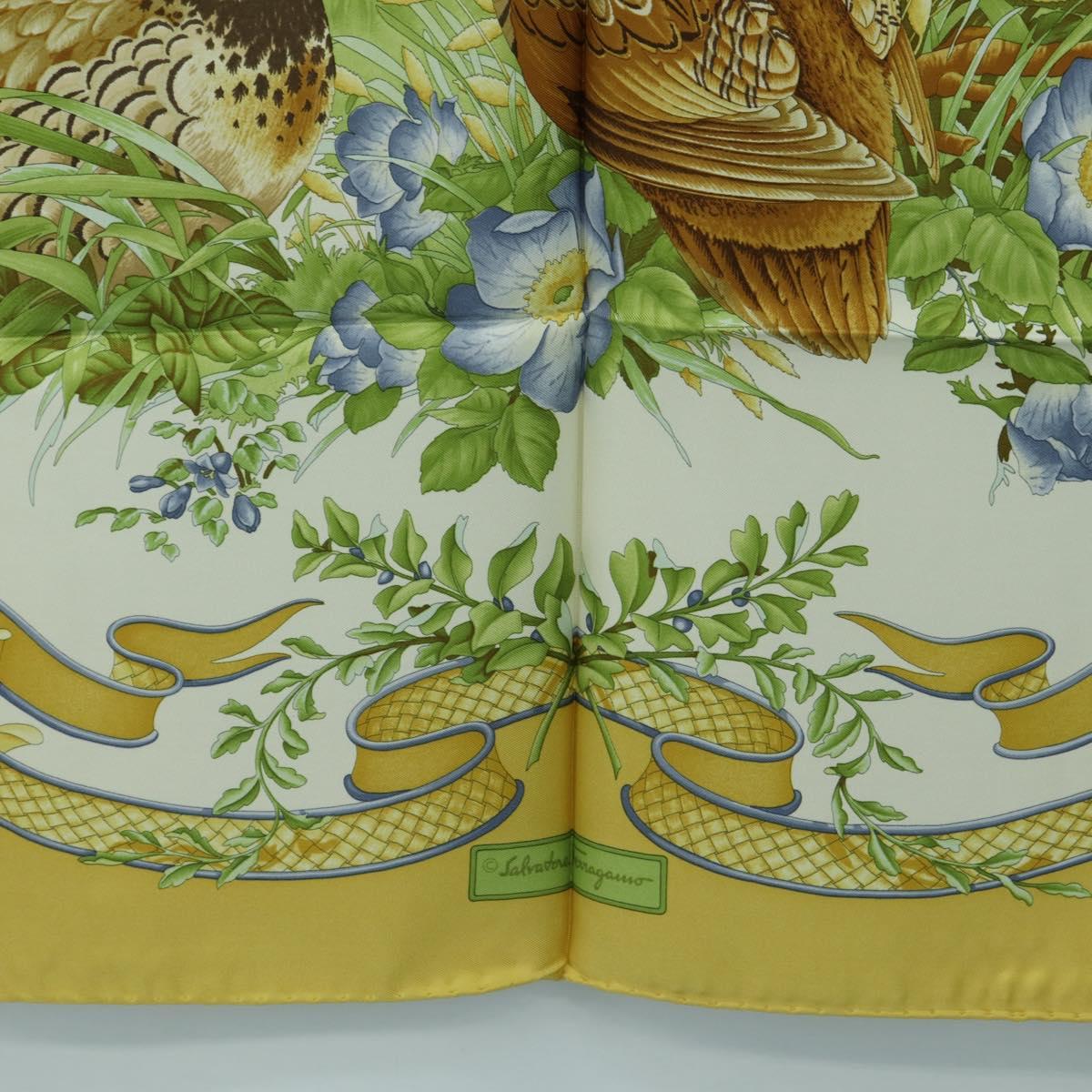 Salvatore Ferragamo Bird Pattern Scarf Silk Yellow Auth am11583A
