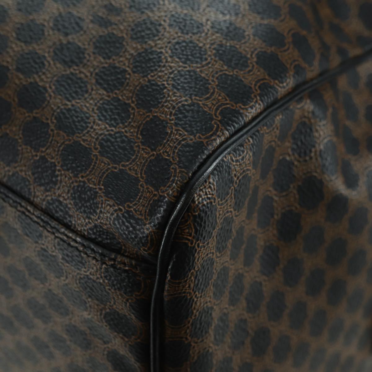 CELINE Macadam Canvas Boston Bag PVC Leather Black Gold Auth am11585V