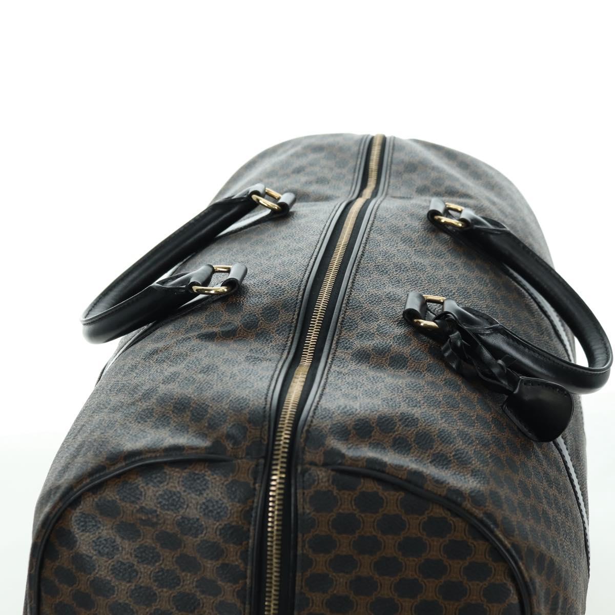 CELINE Macadam Canvas Boston Bag PVC Leather Black Gold Auth am11585V