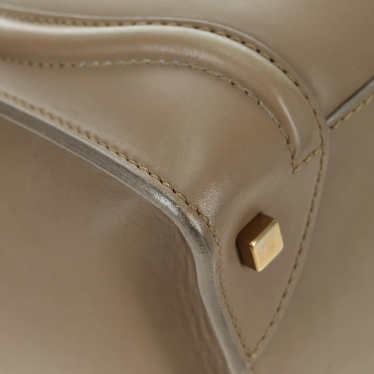 CELINE Luggage Mini Shopper Hand Bag Leather Beige Gold Auth am11586V