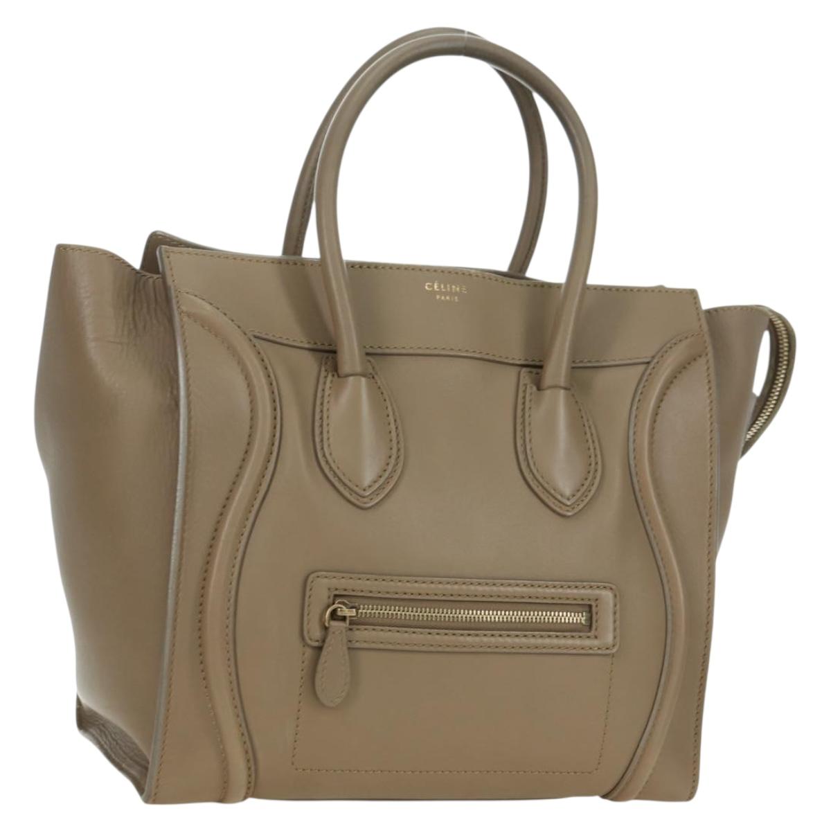 CELINE Luggage Mini Shopper Hand Bag Leather Beige Gold Auth am11586V