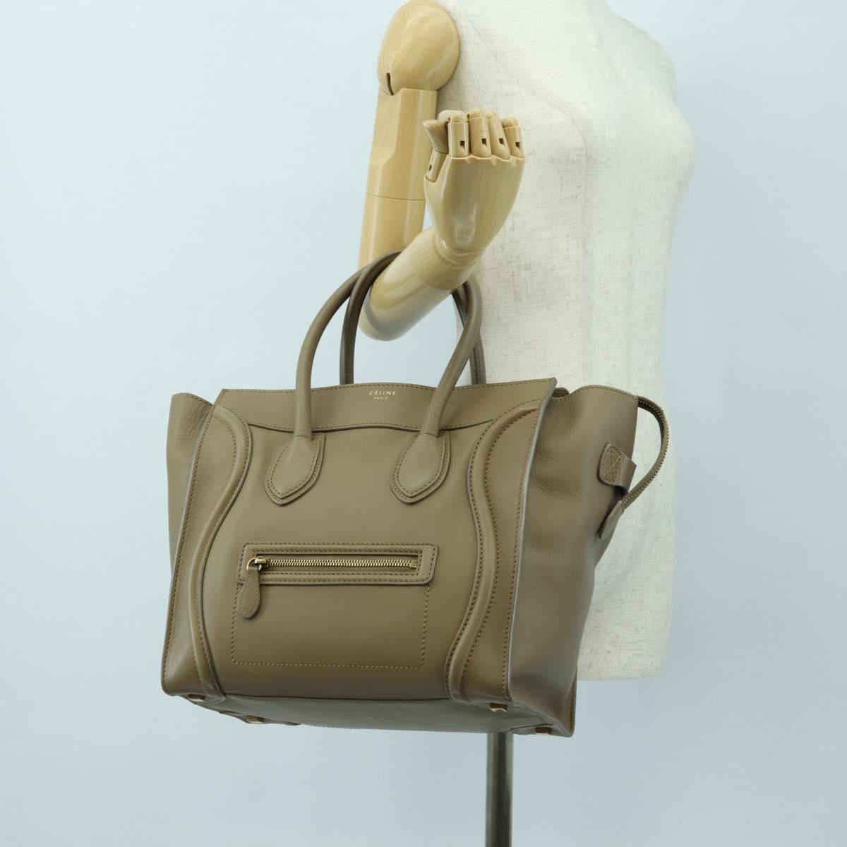 CELINE Luggage Mini Shopper Hand Bag Leather Beige Gold Auth am11586V
