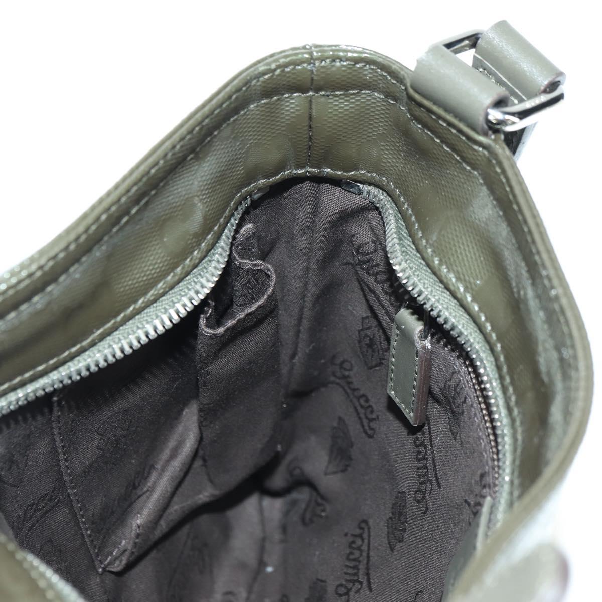 GUCCI GG Implementation Shoulder Bag PVC Silver Khaki 201538 Auth am11587V