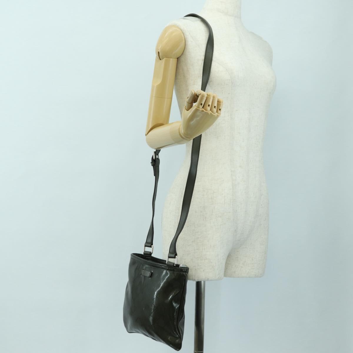 GUCCI GG Implementation Shoulder Bag PVC Silver Khaki 201538 Auth am11587V