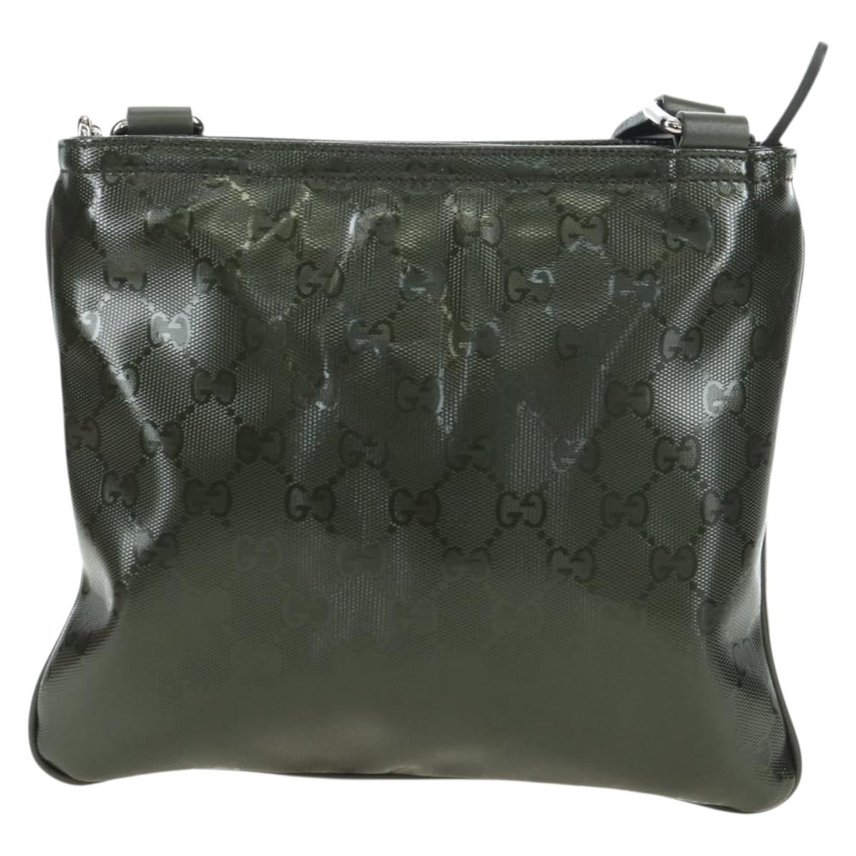 GUCCI GG Implementation Shoulder Bag PVC Silver Khaki 201538 Auth am11587V