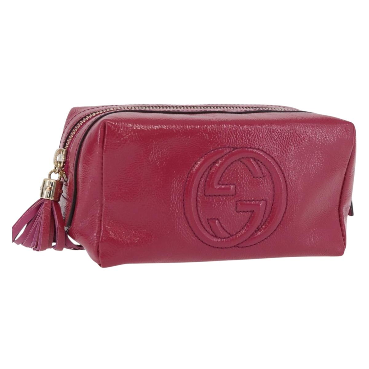 GUCCI Soho Fringe Pouch Patent leather Pink Gold 308636 Auth am11592A
