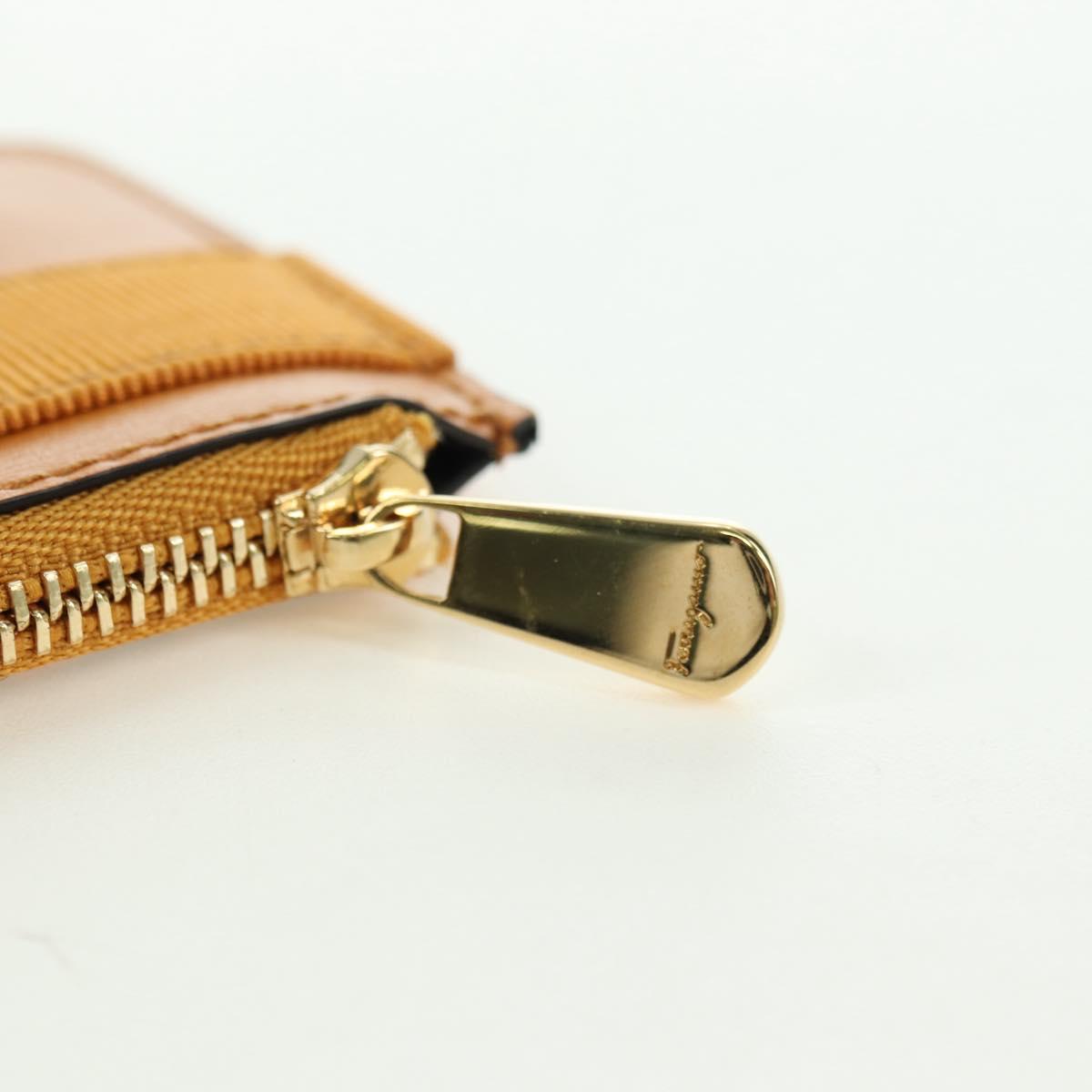 Salvatore Ferragamo Vala Fragment Coin Purse Leather Yellow Gold Auth am11593V