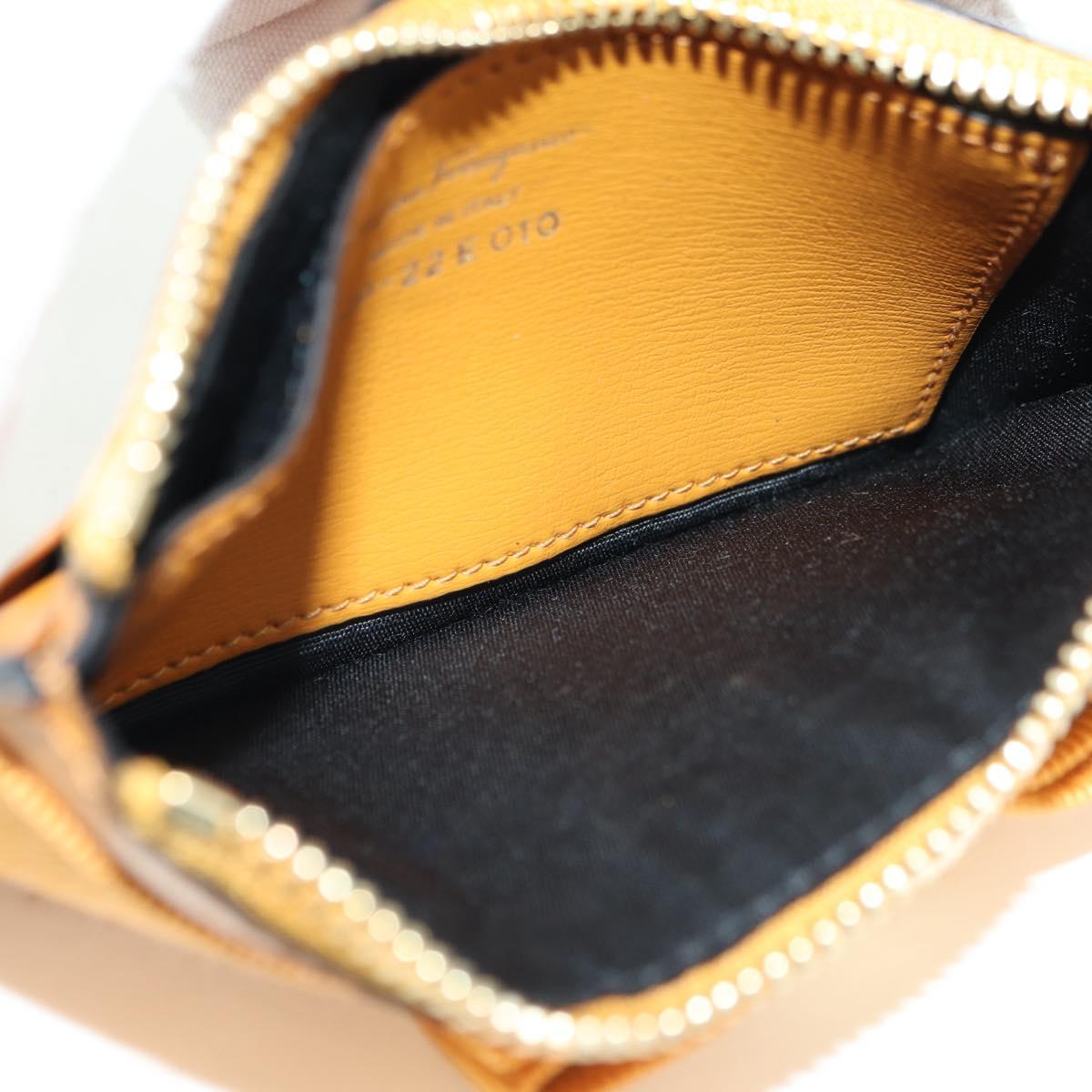 Salvatore Ferragamo Vala Fragment Coin Purse Leather Yellow Gold Auth am11593V