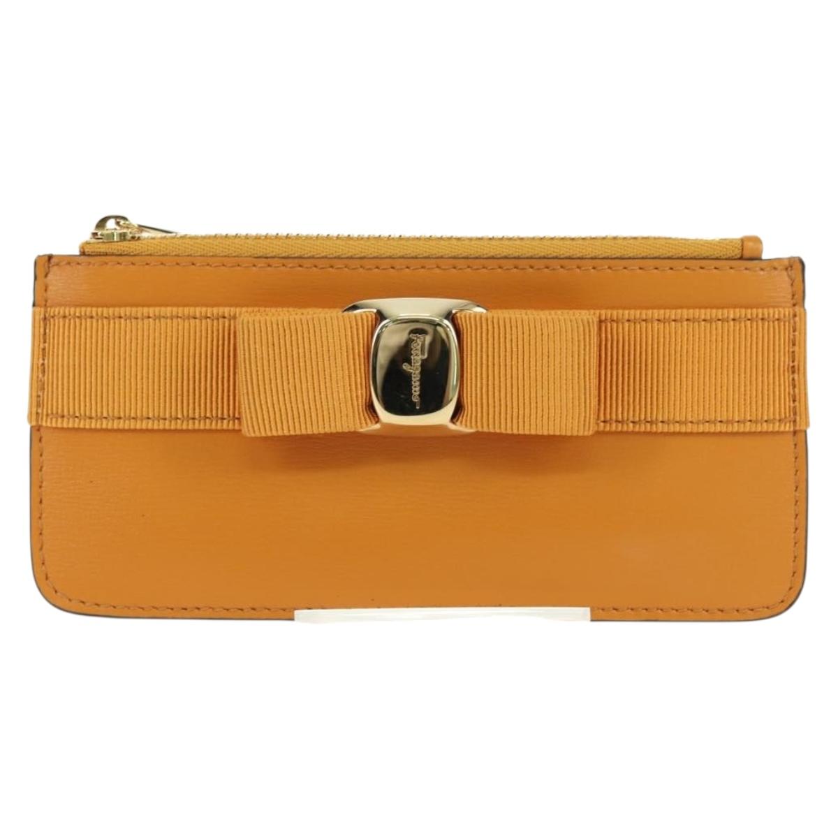 Salvatore Ferragamo Vala Fragment Coin Purse Leather Yellow Gold Auth am11593V