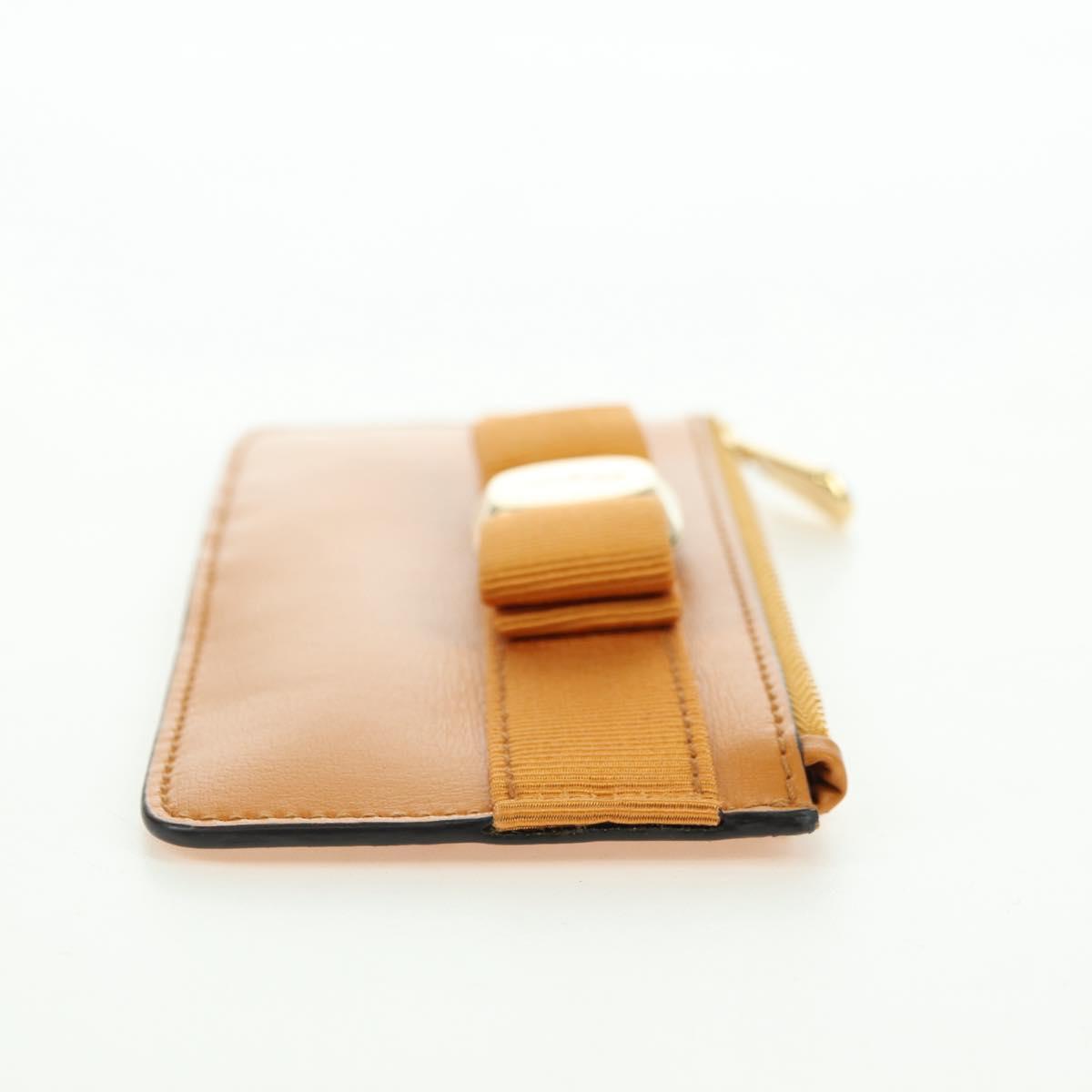 Salvatore Ferragamo Vala Fragment Coin Purse Leather Yellow Gold Auth am11593V
