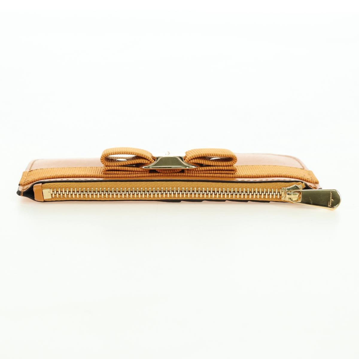 Salvatore Ferragamo Vala Fragment Coin Purse Leather Yellow Gold Auth am11593V