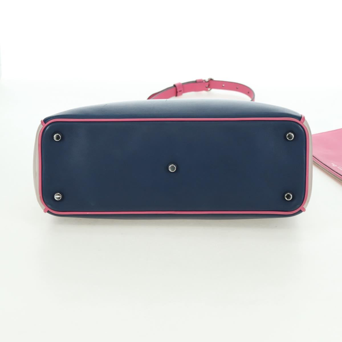 Christian Dior Lady Dior Tricolor Bag Leather 2way Navy Silver Auth am11597SAM