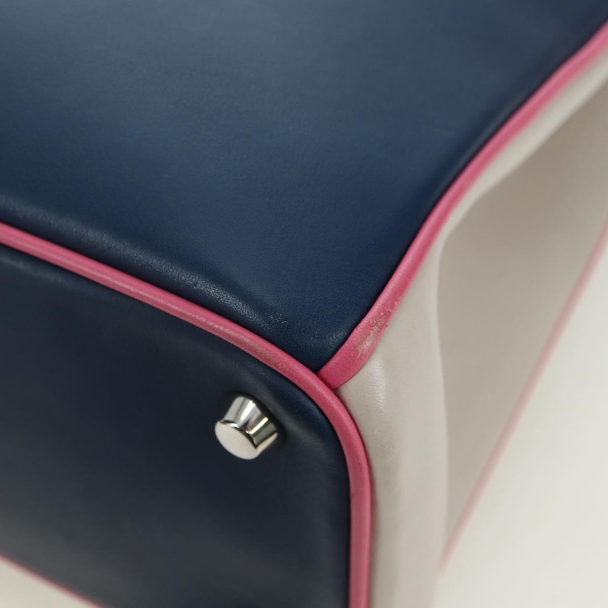 Christian Dior Lady Dior Tricolor Bag Leather 2way Navy Silver Auth am11597SAM