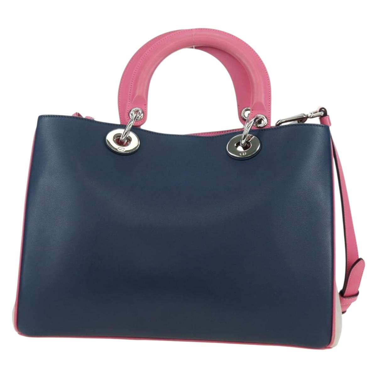 Christian Dior Lady Dior Tricolor Bag Leather 2way Navy Silver Auth am11597SAM