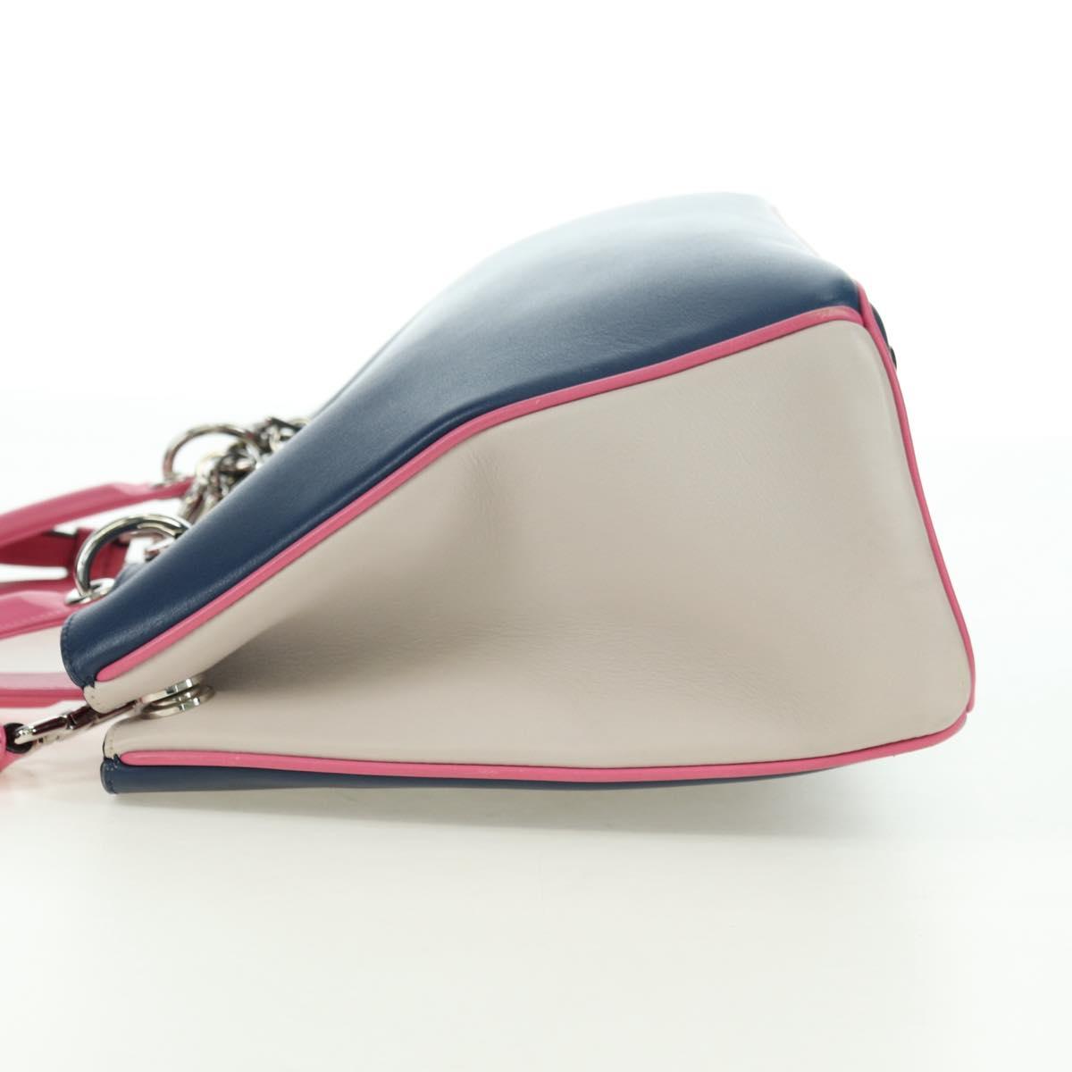 Christian Dior Lady Dior Tricolor Bag Leather 2way Navy Silver Auth am11597SAM