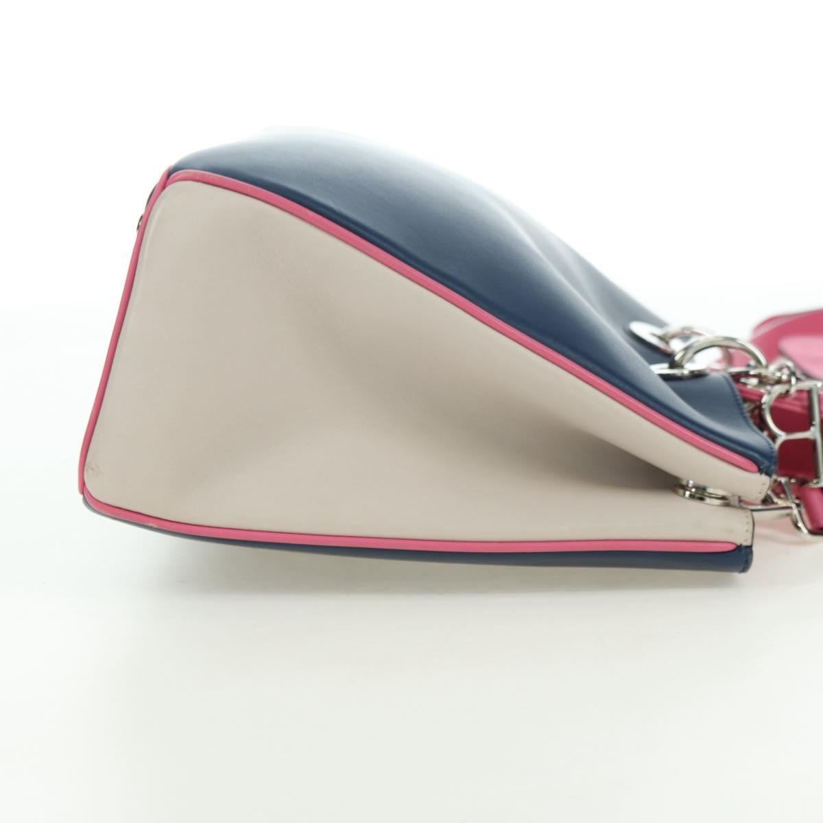 Christian Dior Lady Dior Tricolor Bag Leather 2way Navy Silver Auth am11597SAM