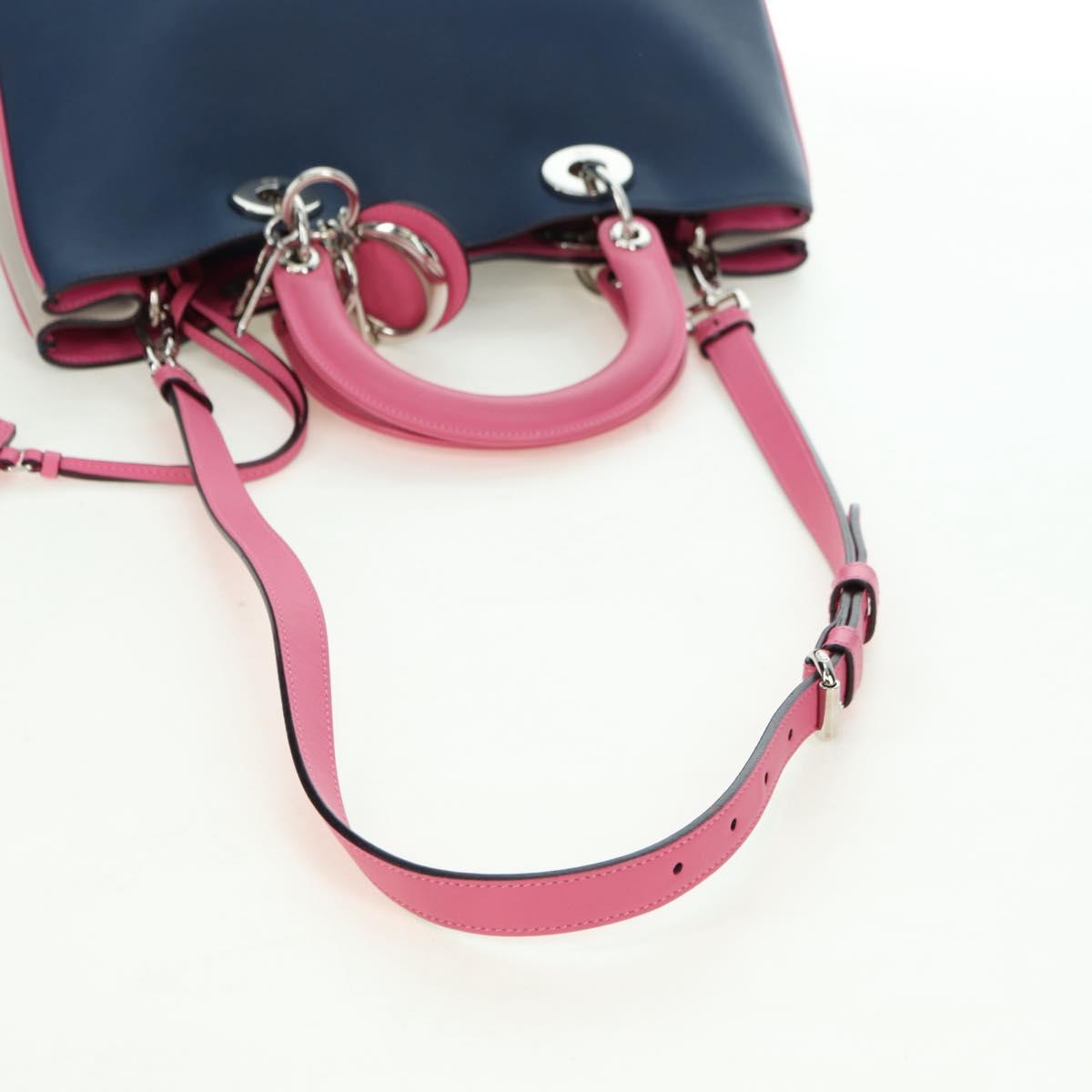 Christian Dior Lady Dior Tricolor Bag Leather 2way Navy Silver Auth am11597SAM