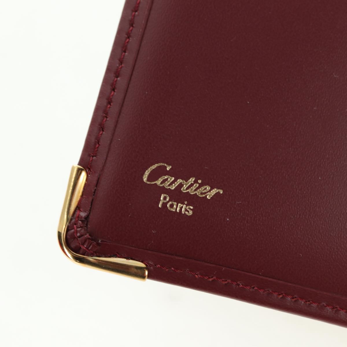CARTIER Must Line Trifold Wallet Leather Bordeaux Gold Auth am11599V
