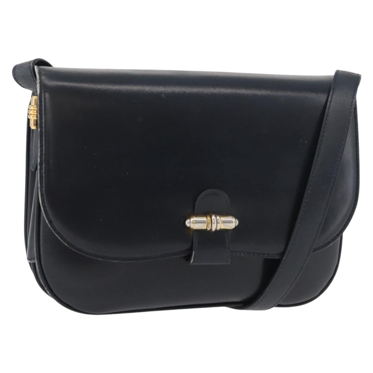 GUCCI Old Shoulder Bag Leather Black Gold 001 406 0621 Auth am11600