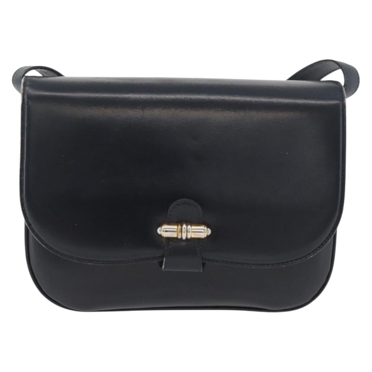 GUCCI Old Shoulder Bag Leather Black Gold 001 406 0621 Auth am11600