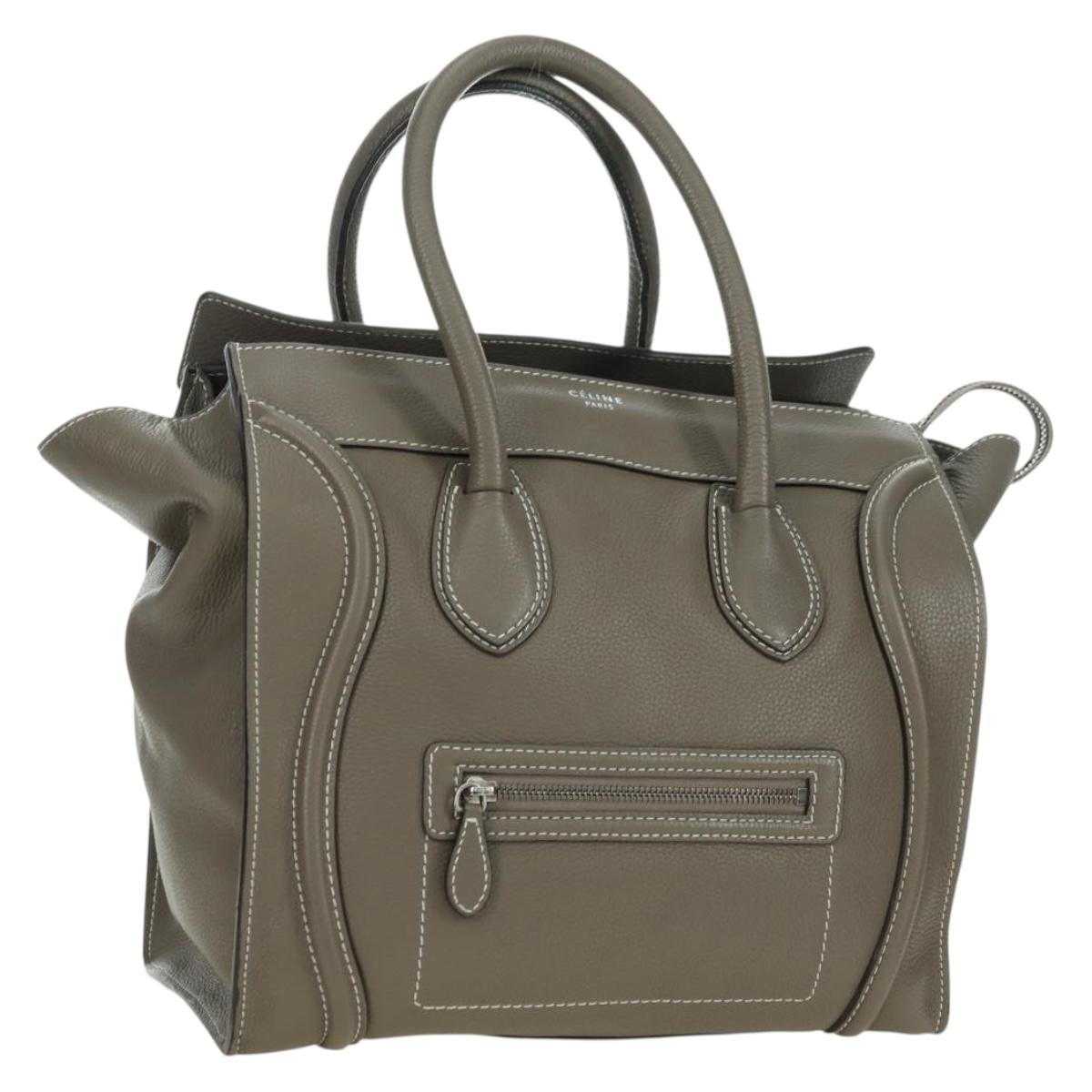 CELINE Luggage Mini Shopper Hand Bag Leather Gray Silver Auth am11602V