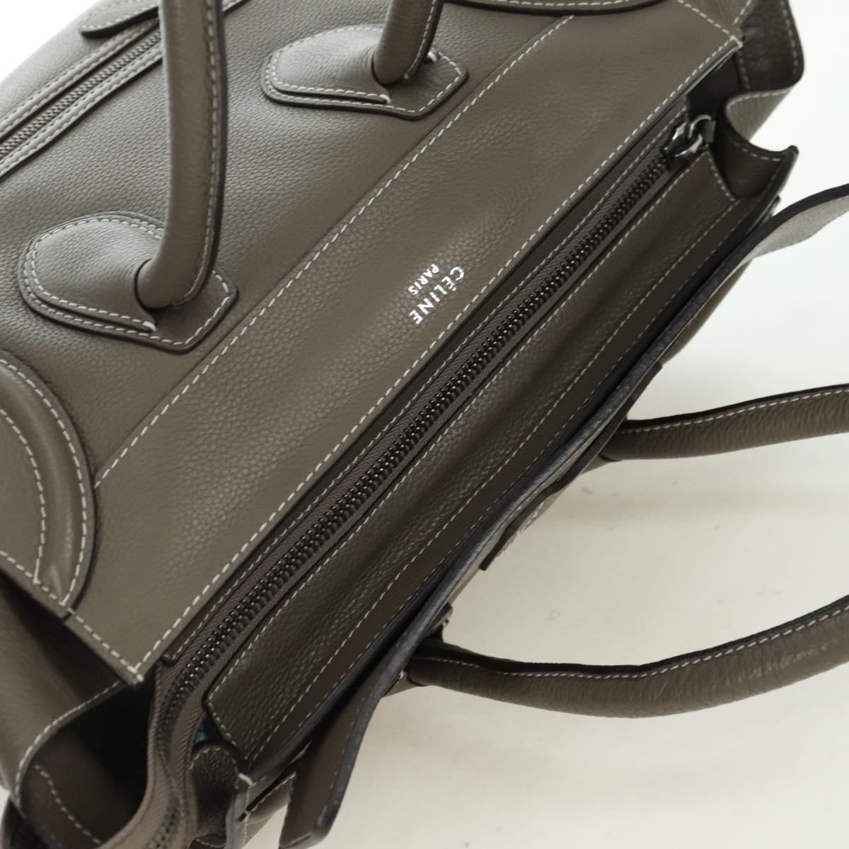 CELINE Luggage Mini Shopper Hand Bag Leather Gray Silver Auth am11602V