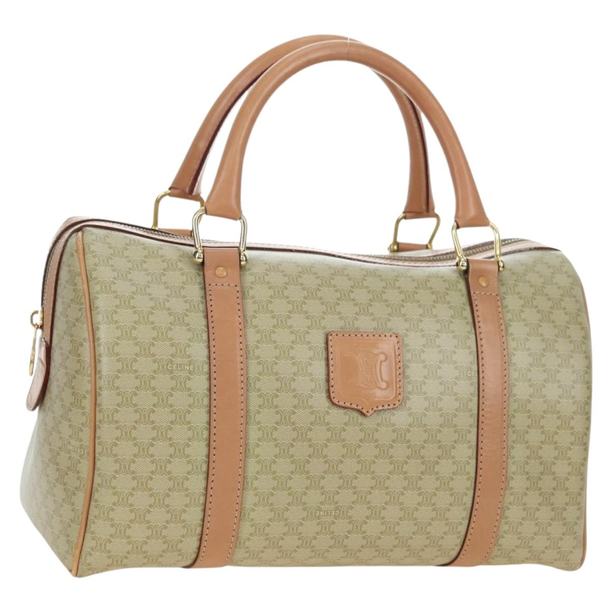 CELINE Macadam Canvas Mini Boston Bag PVC Beige Gold Auth am11604V