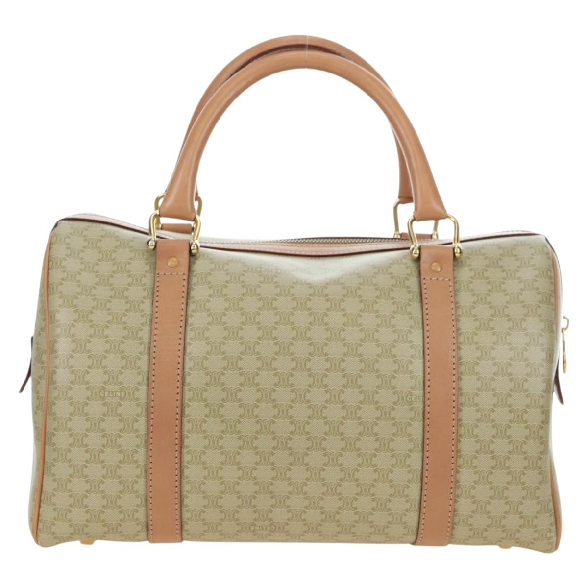 CELINE Macadam Canvas Mini Boston Bag PVC Beige Gold Auth am11604V