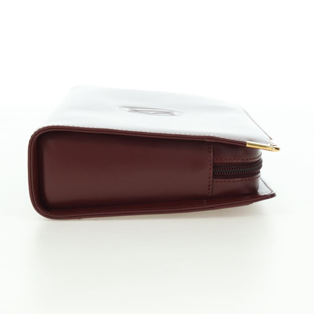 CARTIER Must Line Clutch Bag Leather Bordeaux Gold Auth am11612V