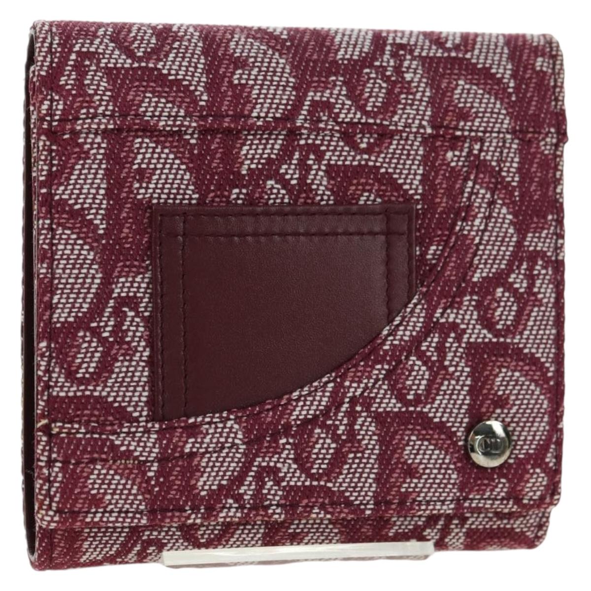Christian Dior Trotter Canvas Trifold Wallet Pink Silver Pink Auth am11614V