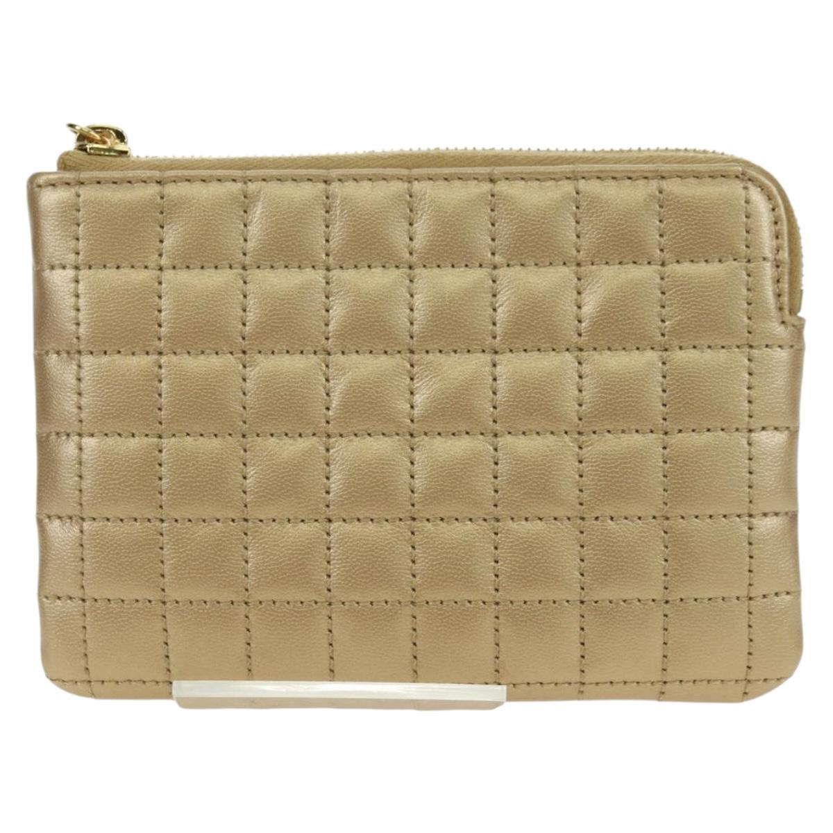 CELINE C Charm Coin Purse Leather Gold Auth am11616V