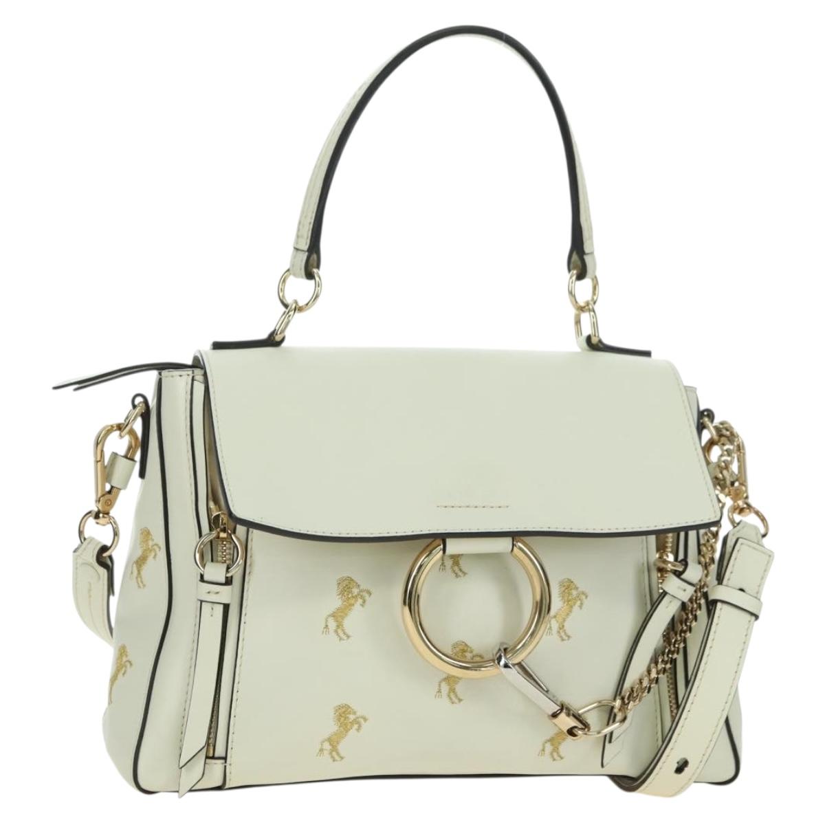 Chloe Fay Hand Bag Leather 2way White Gold Auth am11624V