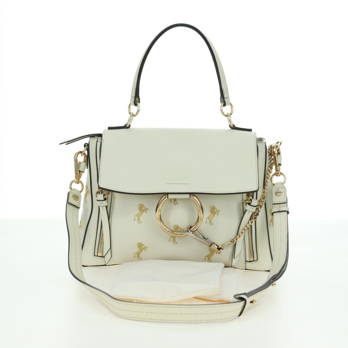 Chloe Fay Hand Bag Leather 2way White Gold Auth am11624V