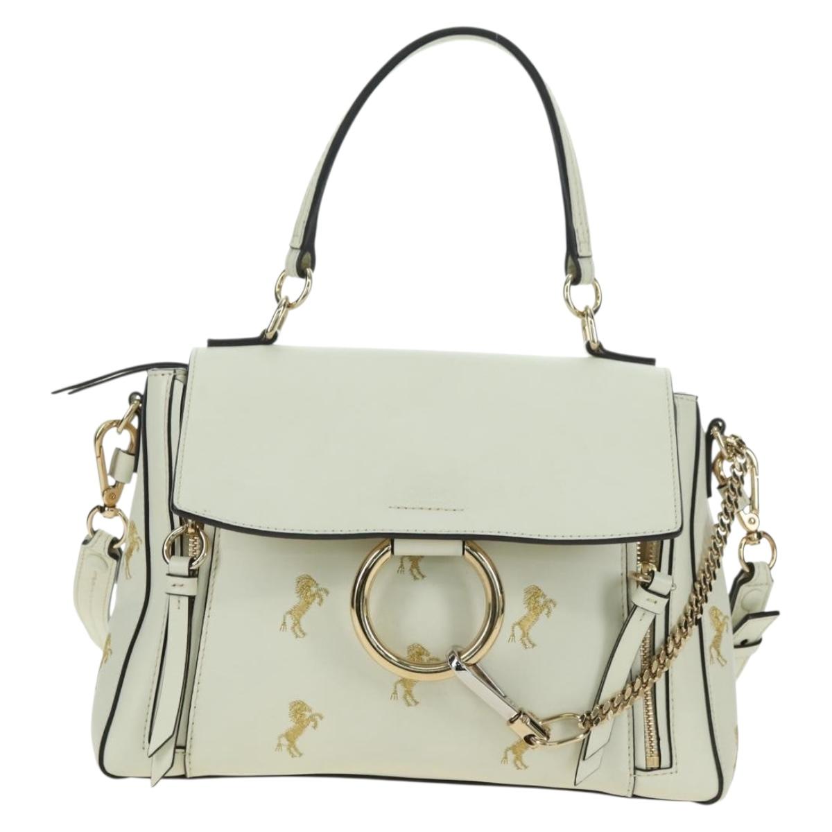 Chloe Fay Hand Bag Leather 2way White Gold Auth am11624V